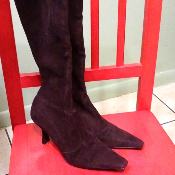 FINAL PRICE DROP NWOT Stuart Weitzman Brown Leather point toe high heel boots - Picture 1 of 6